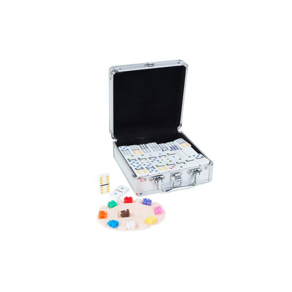 Longfield Mexican Train Domino Dubbel 12 in Houten Koffer 91 Stenen - Afbeelding 4