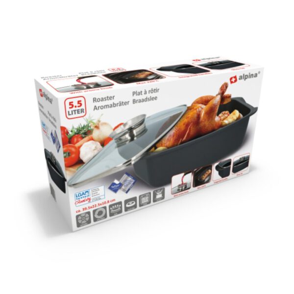 Alpina Braadslee met Glazen Deksel 5.5L 39.5x22.5x10.8 cm Zwart - Afbeelding 7